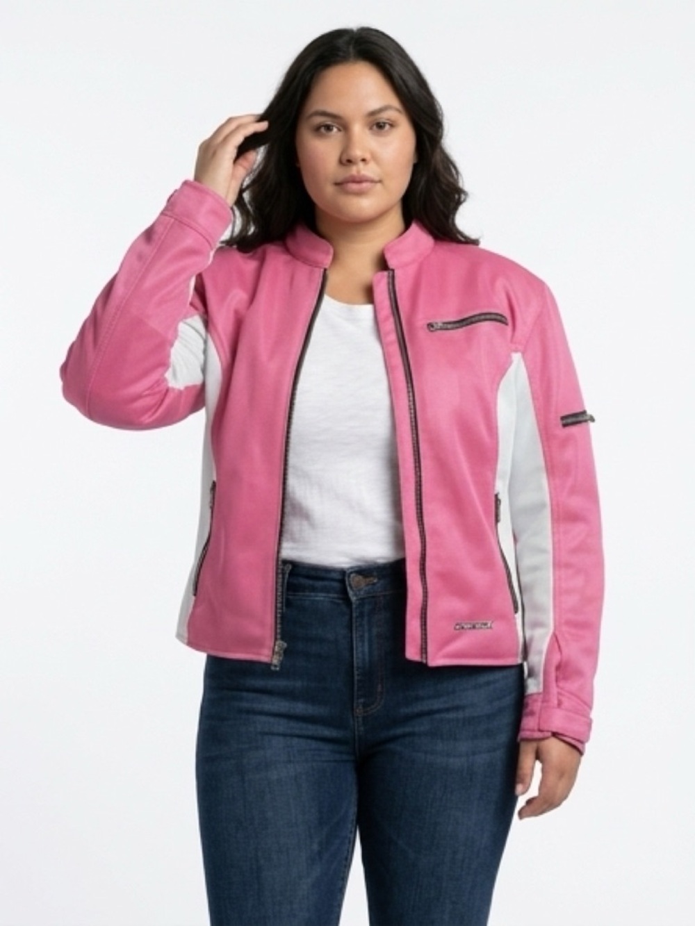 Women's Pink Contrast Moto Bomber Jacket